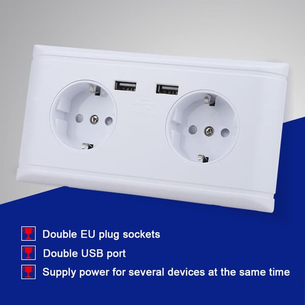 Multifunksjonell EU-veggkontakt med doble USB-porter for telefonlading 250V