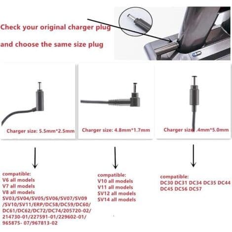 Oplader til Dyson støvsugere DC30 DC31 DC34 DC35 DC43h DC44 DC45 DC56 DC57, 16.75V/24.35V oplader til Dyson, stik til Dyson