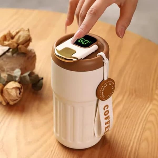 Blå - Smart kaffetermosmugg med intelligent temperaturdisplay, rostfri tumlare