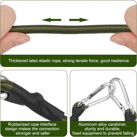Sett med 4 elastiske strikker med karabinkrok, 30 cm elastisk snor med karabinkrok