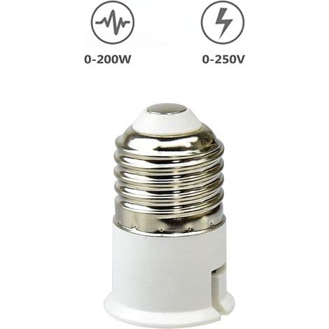 Pakke med 5 E27 til B22 adaptere til LED- og halogenpærer, E27 fatningskonverter, Maksimal effekt 200W, 0-250V, 120 grader varmebestandig
