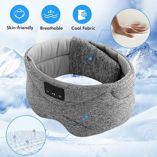 Bluetooth pannband/sovmask Sömnhörlurar Grå