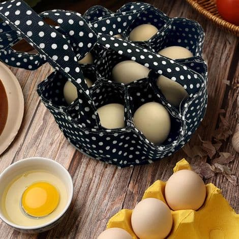 Mini stoff eggkurv, samlekurv, hønseeggkurv for innsamling av egg – 1 eggsamlekurv med 9 poser for hønse-, and- og vaktel-egg