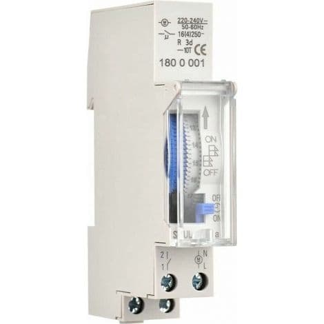 24-timmars mekanisk timer, 15-minuters timer, skenmontering, integrerat batteri, SUL180a, AC220-240V