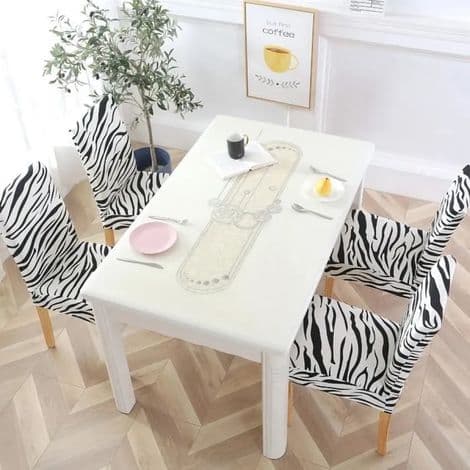 Stolsöverdrag - Elastisk stretch - Zebratryck - För matsal, hotell, restaurang - 4-pack