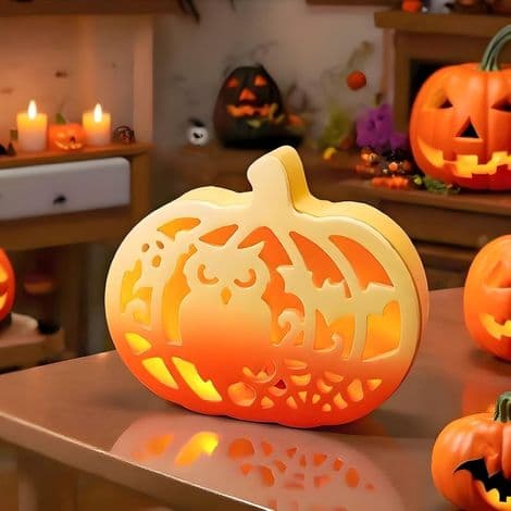 Sett med 4 Halloween gresskarformede silikonformer med Halloween-tema design, for gipsstøping og høsthåndverk