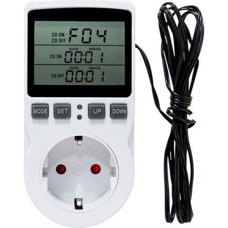 Termostatkontakt, digital temperaturregulator, programmerbar digital kontakt med sond, programmerbar digital timer, termostatkontakt för växthus och