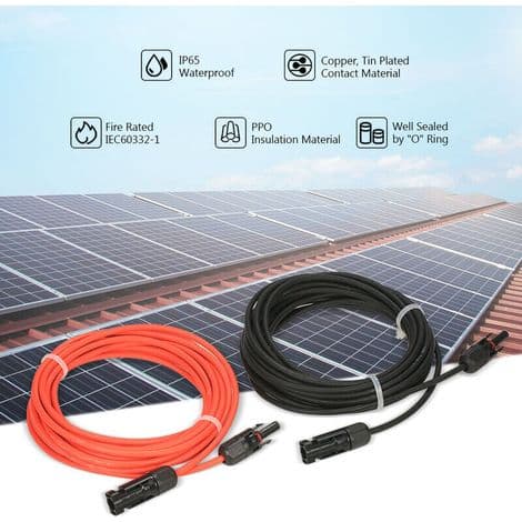 Solpanelsförlängningskabel med MC4-kontakt, rött + svart par, 14AWG 4m