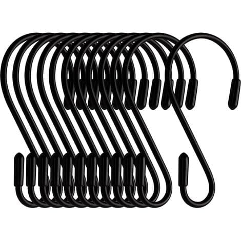 Set med 12 S-krokar - Svart - 8 cm - S-formad - Maxlast: 5 kg