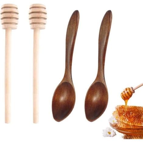 4-delat honungsrörare-set, honungsskedar, honungsskedar i trä, spiralformade honungspinnar, för omrörning