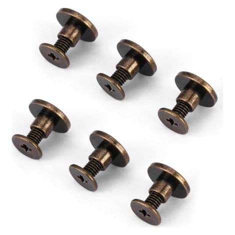 20 platta koppar- och mässingsskruvar, muttrar, spikar och nitar med läderlock (5 mm)