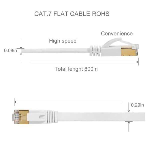 Ethernetkabel - NONMOM - CAT 7 - 15M - 10Gbps - 600MHz - Flad Hvid