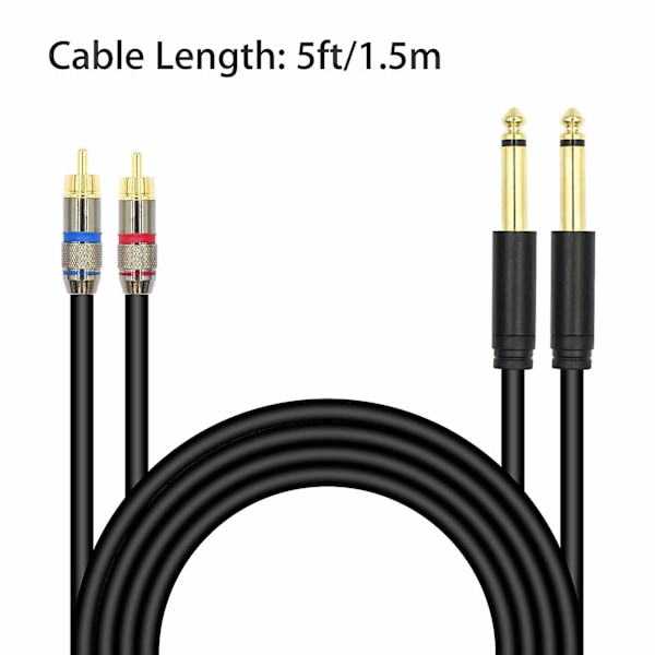 1,5 m 6,35 mm TRS-kontakt till dubbel RCA-kabel guldpläterad 6,35 mm till 2 RCA stereoaudio
