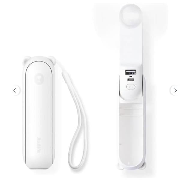 Bærbar ventilator - Mini 3-i-1 ventilator - Genopladelig - Lommelygte - Powerbank - Hvid