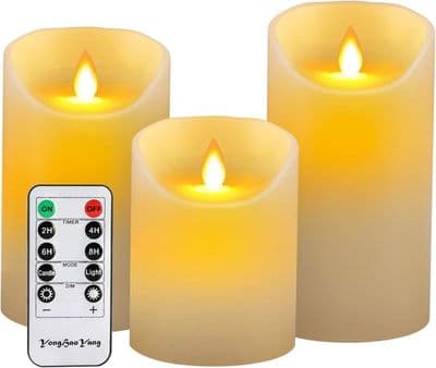 LED-lys, flammeløse lys, 4\" 5\" 6\" ekte voks, batteridrevne søylelys, 10-tasters fjernkontroll med timerfunksjon