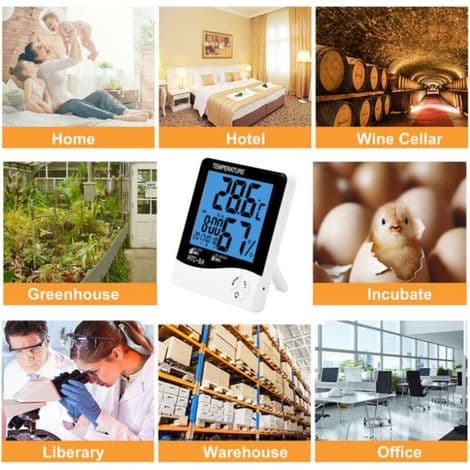 Digitalt termometer, hygrometer, innendørs temperatur, fuktighetsmåler, rommåler, bakgrunnsbelyst LCD, værstasjon