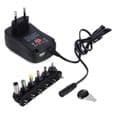 PChero Universal AC/DC Strømadapter - 6 Utskiftbare Tupper - Justerbare 3-12V Utganger - 5V 2.1A USB-port
