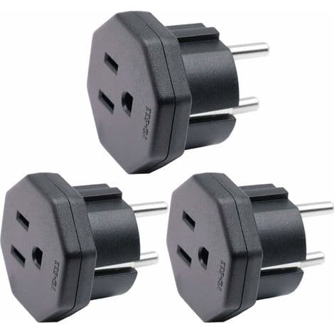 US/JP/CA hanstik til EU/DE/FR/IT/ES hunstik, US/CA/JP hanstik til elektroniske enheder, 2-polet EU hunadapter (3 stk., sort)