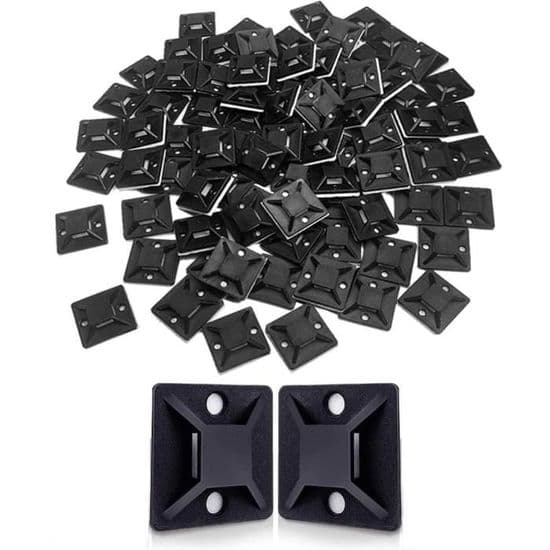 Selvklæbende kabelbinderbaser - Noname - 100 stk. - Nylon - Sort - 25 mm x 25 mm
