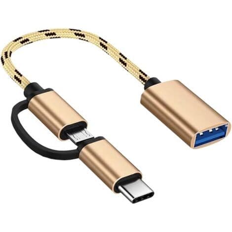 2-i-1 USB-C/Micro til USB-adapter, OTG-kabel kompatibel med Samsung Galaxy S21/S22/S23, Note 20/10, Google Pixel og andre Android-enheder - Guld