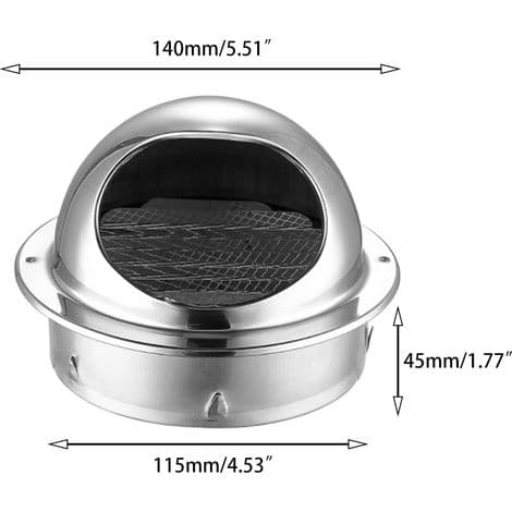 Rund 120 mm ventilationsrist i rustfrit stål, vejrbestandig, til emhætte, vægdæksel, luftudsugning