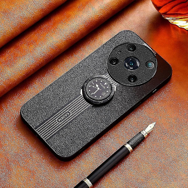 KADEM Fodral till Honor Magic4 Pro 5G Mobiltelefon Läder+Akryl+TPU Ring Ställ Skydd