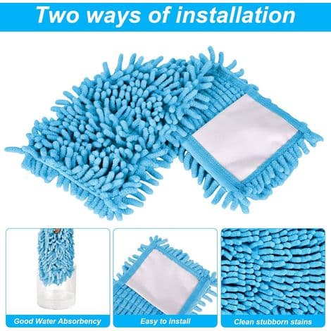 Sæt med 2 chenille mikrofiber mopper - Erstatningsbetræk - Flad chenille moppe - Til ideel snavsabsorption - Ideel til gulve som fliser og laminat