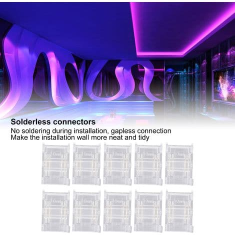 Loddefri 4-bens 10 mm LED-stik til COB-strips, hurtig strip-til-strip-forbindelse, pakke med 10
