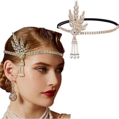 Pannband - The Great Gatsby - Guld - Strass - Pärlor - Tofs