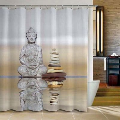 3D Duschdraperi Bad Buddhistiska Vattenfall Tyg + 12 Krokar 180*180cm