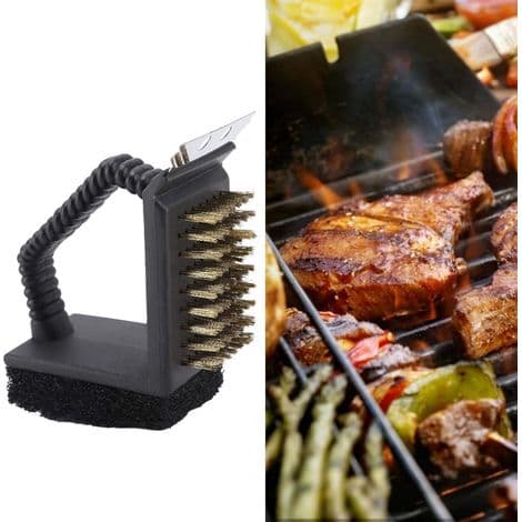 Grillrens - Holdbar, multifunktionel 3-i-1 grillrensebørste i rustfrit stål til grill (1 stk)