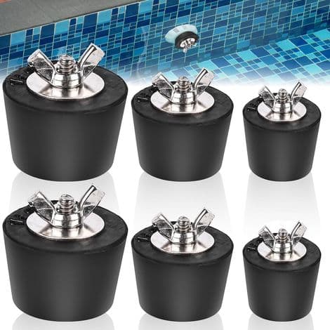 Sæt med 6 vinterpoolpropper - 32 mm/38 mm/51 mm - Gummipropper med rustfri stålbolte - Til Intex pools, vinterpooltilbehør