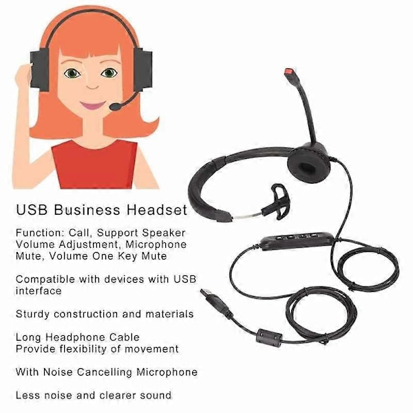 USB Business Headset Enkelsidigt Öra Hörlurar Stödjer Högtalarvolymjustering Mikrofon Ljudavstängning Volym En Knapp Ljudavstängning Hot
