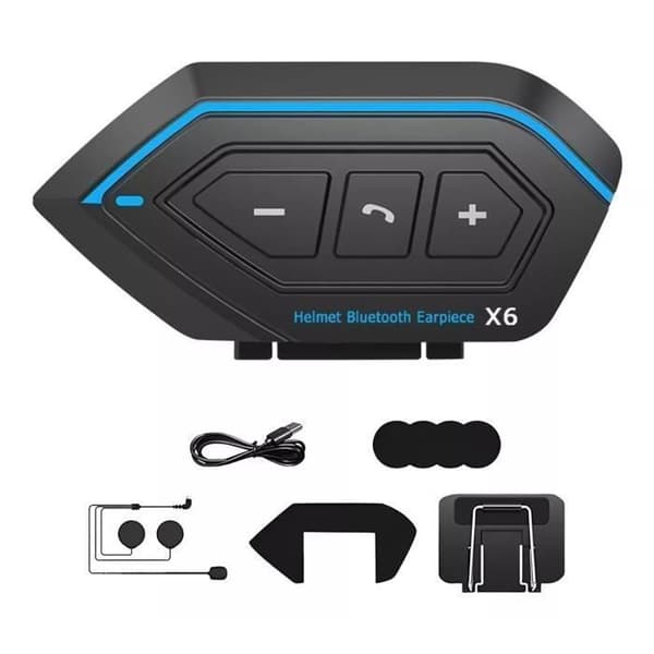 Motorsykkel Bluetooth 5.0 Intercom, Bluetooth Hodesettsett for Motorsykkelhjelm Intercom - Blå/Svart