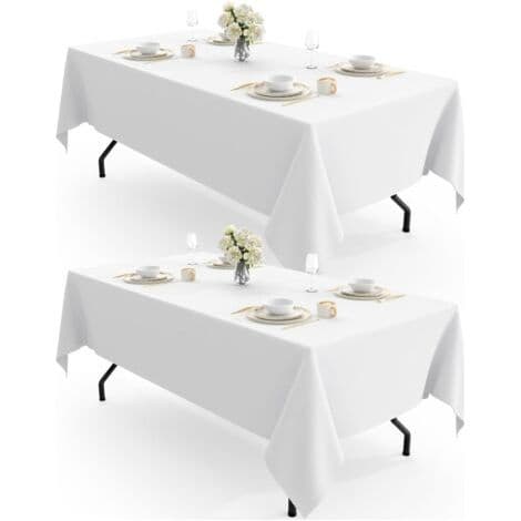 Rektangulær duk - sett med to deler, hvit stoffduk, vaskbar og gjenbrukbar, laget av polyester, egnet for restauranter, bryllup, ba
