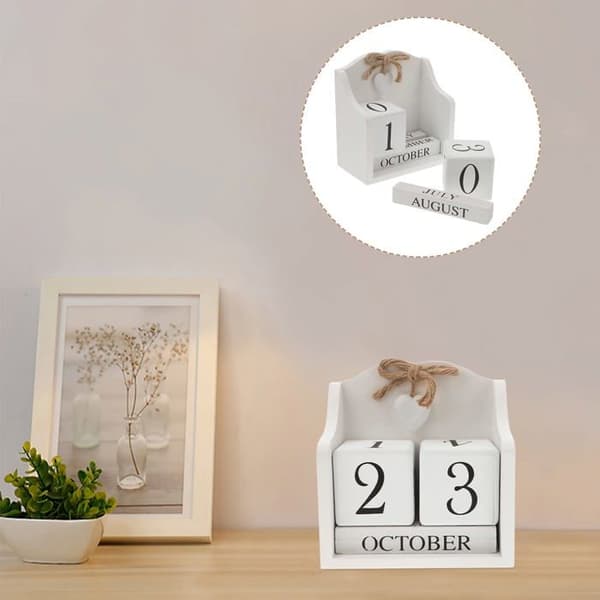 Träkalenderblock, Träkuber, Månadskalender, Fototillbehör, Vit