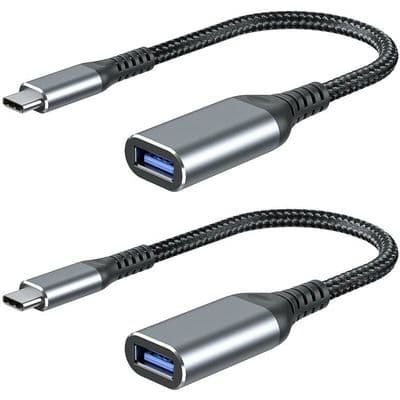 USB-C til USB-A Adapter, 2-pak, OTG Han til Hun 3.0 Kabel, Kompatibel med MacBook, Galaxy S9, Huawei P20