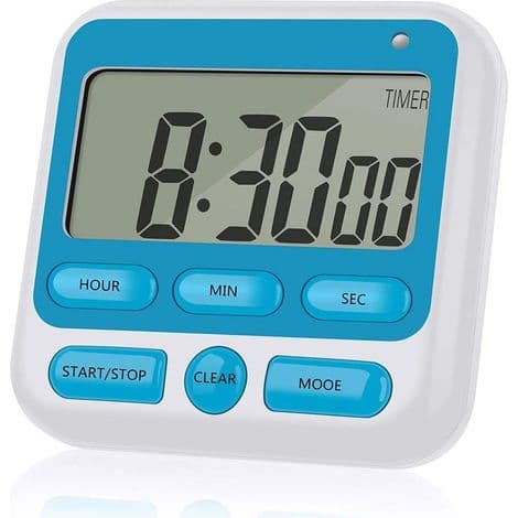 Stor LCD digital kjøkkentimer med nedtellingstimer, alarm og læringsfunksjon, 24-timers format, magnetisk, blå