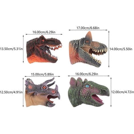 Sett med 4 dinosaurhånddukker, dinosaurhodefigurer, leksehanske