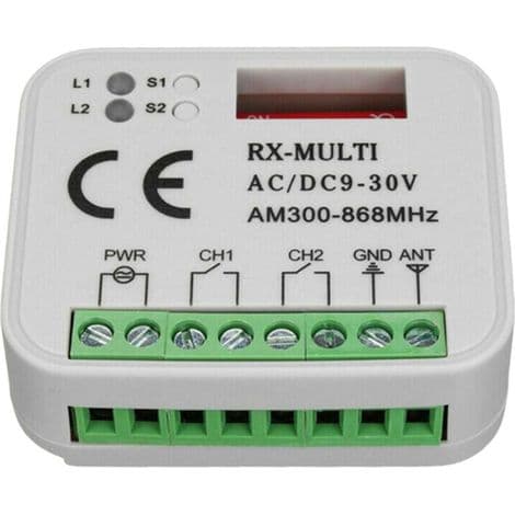 Fjernmottaker for garasjeport 433 868MHz 9-30V med fjernkontroll