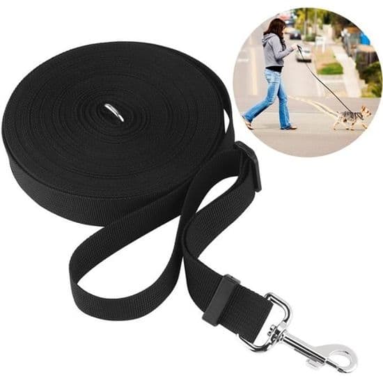 Hundesnor - IBASETOY - 15m Nylon - Justerbar til 7,5m - Ideel til Lydighedstræning - Sort