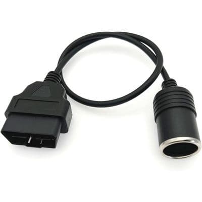 16-pin hann OBD2-plugg til sigarettenneruttak-adapter, bilstrømforlengelseskabel, 24AWG, 0,5 meter lang