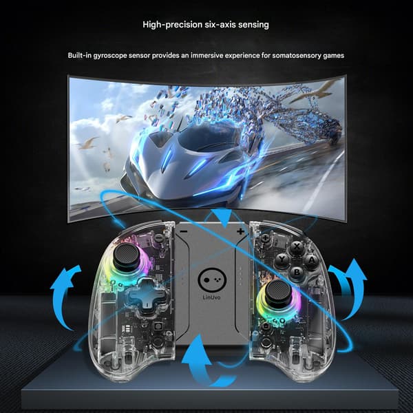 Transparent Joypad för Switch, 6-Axis Trådlös Induktionskontroller, Justerbar Gamepad