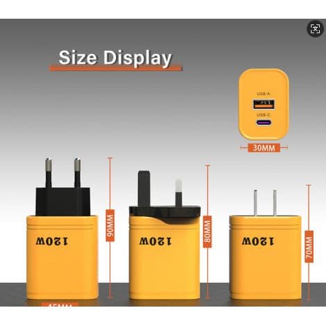 120W multi-port vægoplader (1 USB-A + 1 USB-C), hvid EU-stik, hurtig adapter til smartphones