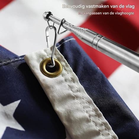 Flagstang - Teleskopisk i rustfrit stål - 200 cm udstrakt - 29 cm sammenklappet - Til rejseledere, lærere, camping - 2 stk.