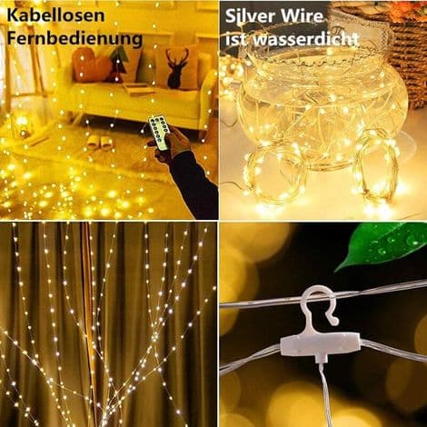 Ulisem Utomhus Ljusridå 3x3m, 300 LED USB Ljusridå, Jul Fönsterdekoration