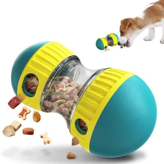 Interaktiv hundleksak - gul justerbar foderdispenser, godisboll mot tristess