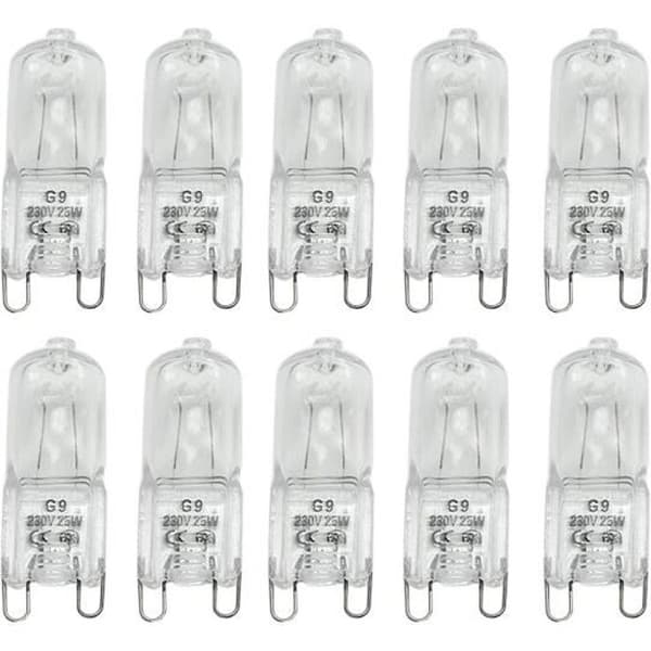 Förpackning med 10 G9 halogenlampor - Varmvit 25W AC 230V