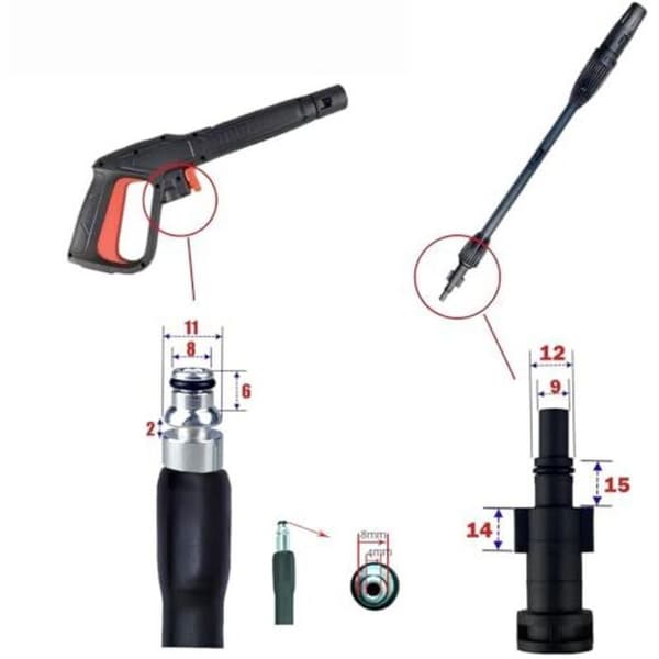 Ersättningspistol för högtryckstvätt, kompatibel med AR, Bosch, AQT, Black & Decker-modeller, justerbart munstycke.