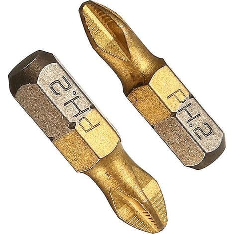 Borechuck, 10 stk. titanbelagte magnetiske Phillips skrutrekkerbits, sklisikre, 1/4\" sekskantet skaft, PH2, 25 mm